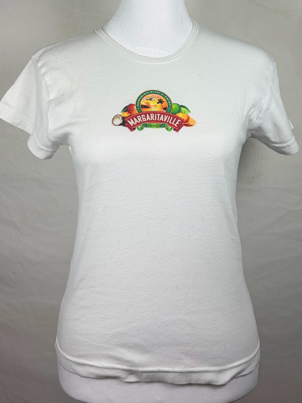 Margaritaville White Tee with Multicolor Chest Logo - Women's Short Sleeve